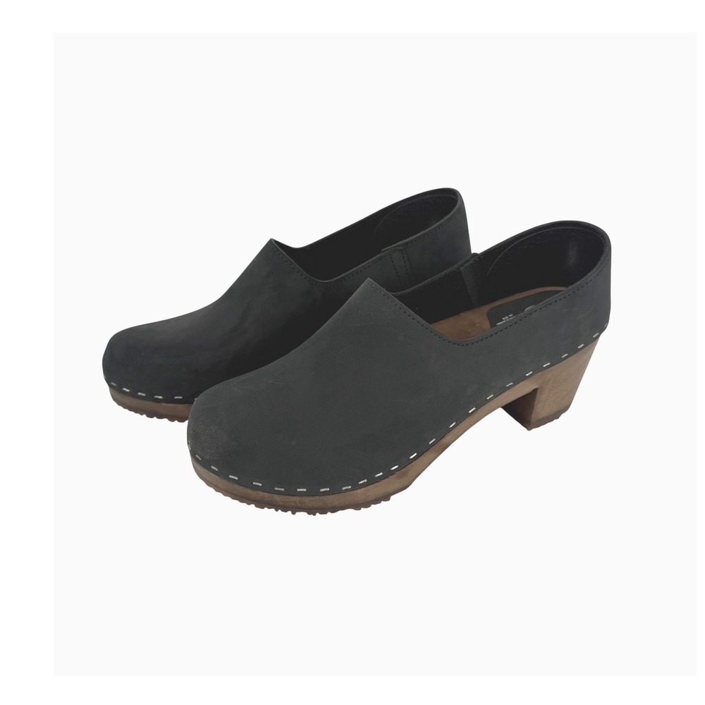 Sandgrens Bridget Closed Back Wooden Clogs Women Size 41 10 Black Nubuck Leather